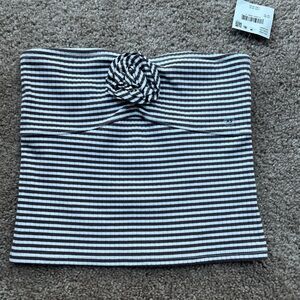 Striped Tube Top with Floral Accent